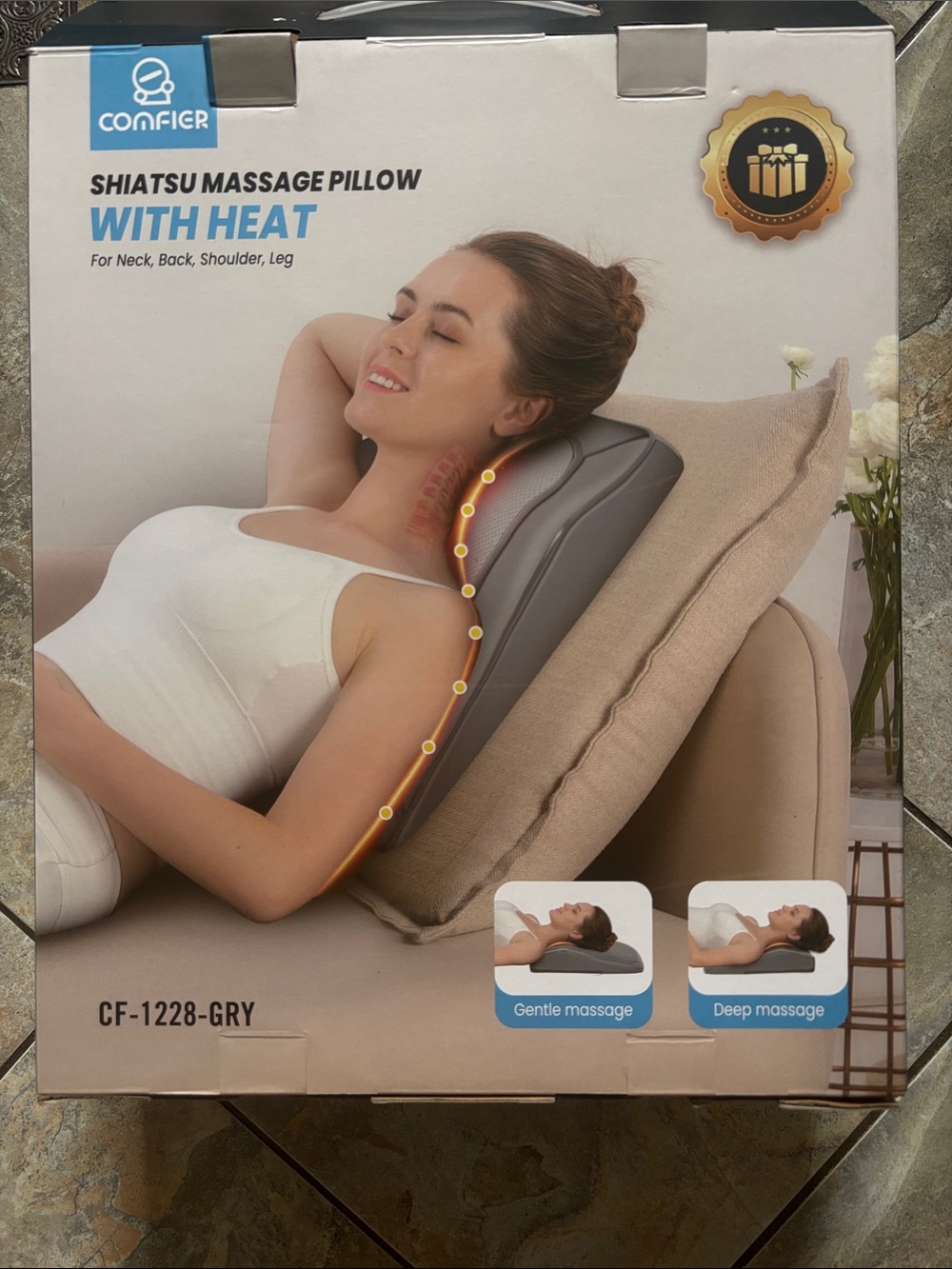 Gray Shiatsu Massage Pillow with Heat - Neck, Back & Shoulder Relief